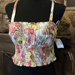 AFRM Floral Smocked Tank Top with Pink and Yellow